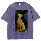 Unisex Yayoi Kusama Cat Printed Washed Tee