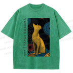 Unisex Yayoi Kusama Cat Printed Washed Tee