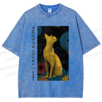 Unisex Yayoi Kusama Cat Printed Washed Tee