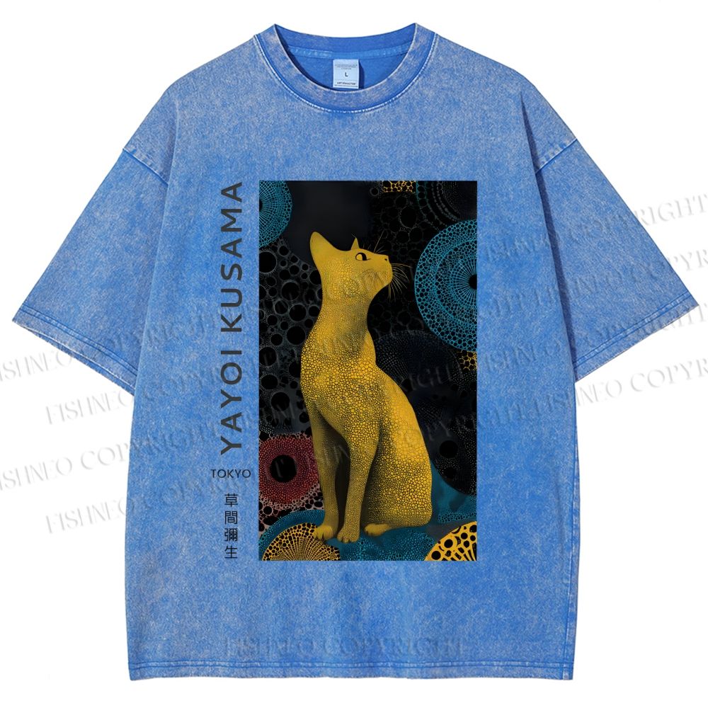 Unisex Yayoi Kusama Cat Printed Washed Tee