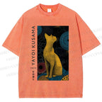 Unisex Yayoi Kusama Cat Printed Washed Tee