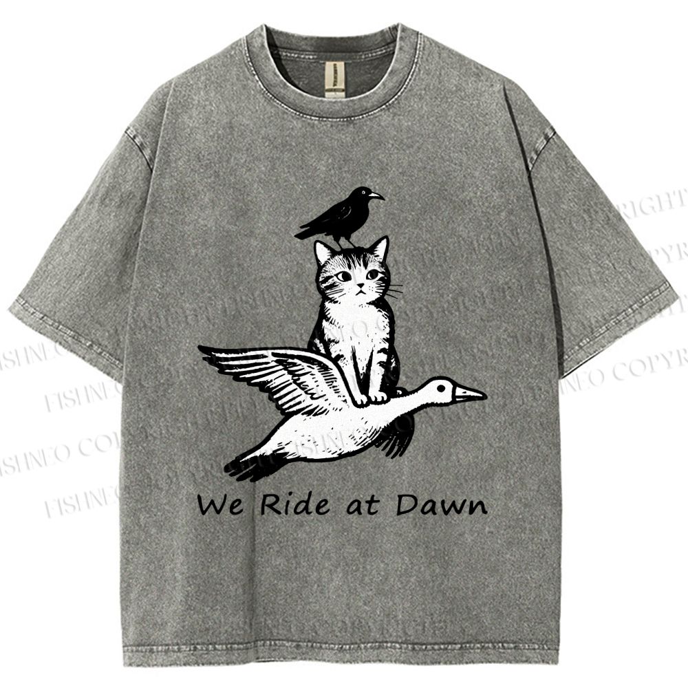 Unisex Funny We Ride At Dawn Printed Washed Tee