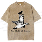 Unisex Funny We Ride At Dawn Printed Washed Tee