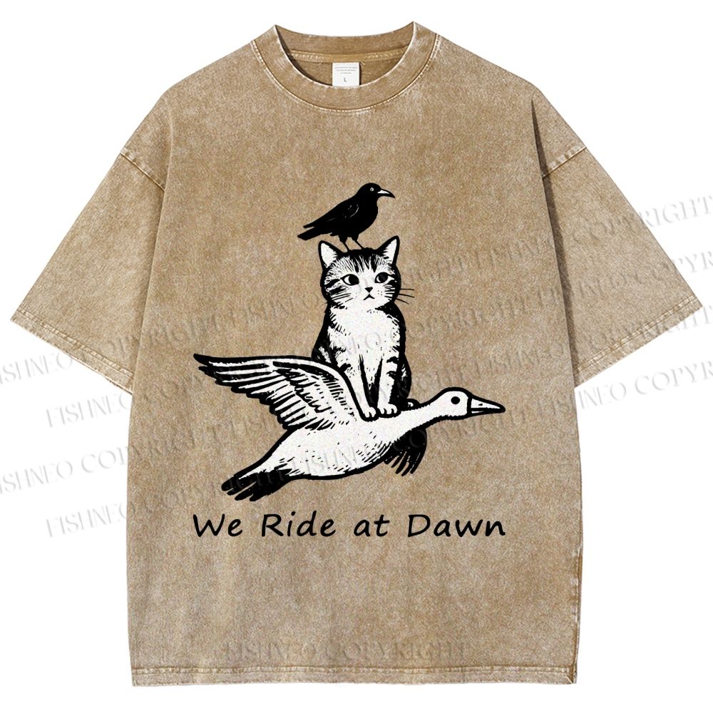 Unisex Funny We Ride At Dawn Printed Washed Tee