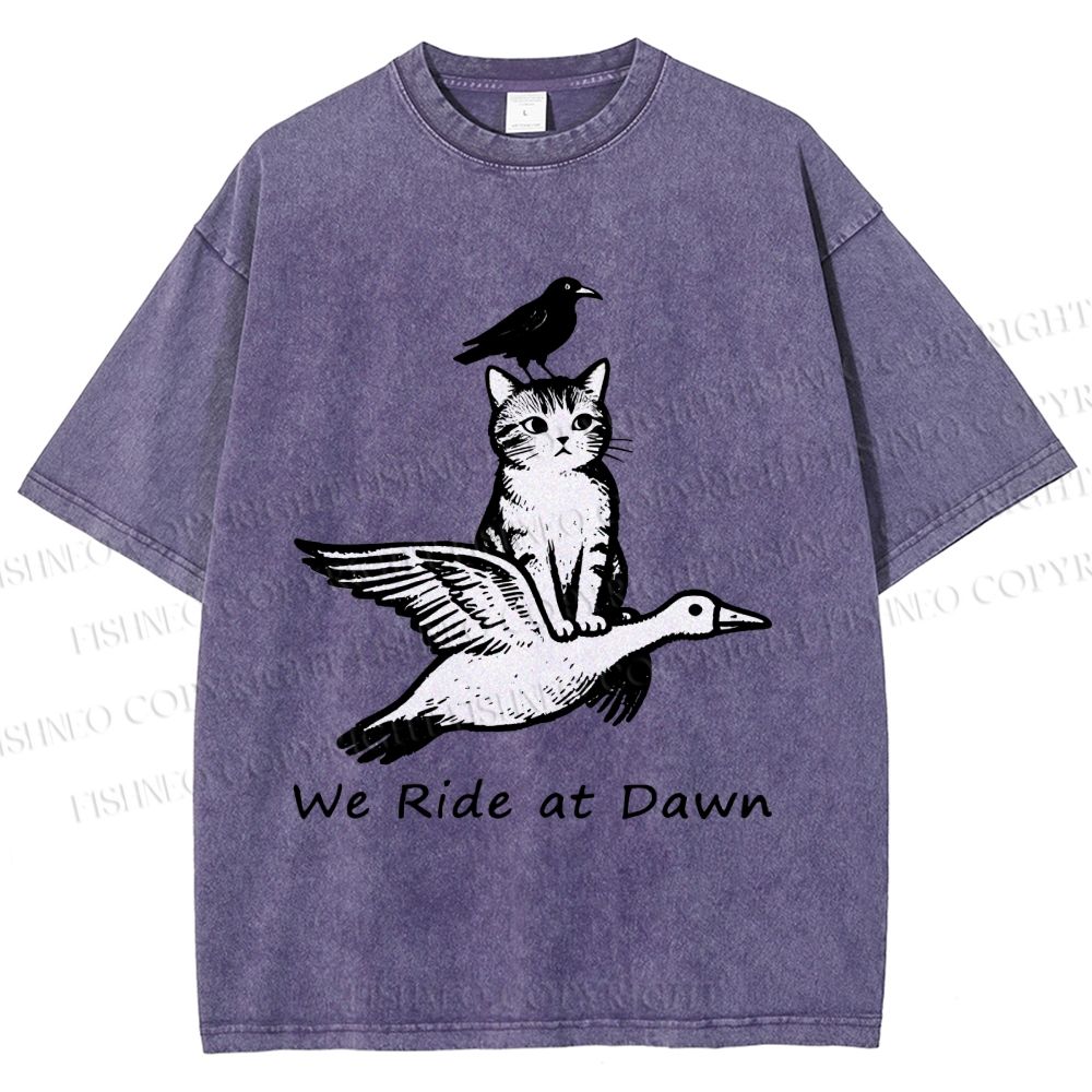 Unisex Funny We Ride At Dawn Printed Washed Tee