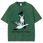 Unisex Funny We Ride At Dawn Printed Washed Tee
