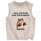Unisex Meme Hamster With Boxing Gloves Printed Washed Tank Top