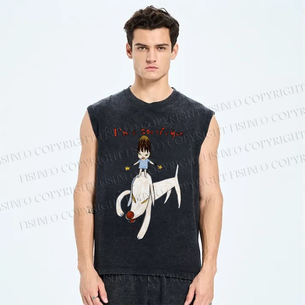 Unisex Yoshitomo Nara I'm A Son Of A Gun Printed Washed Tank Top