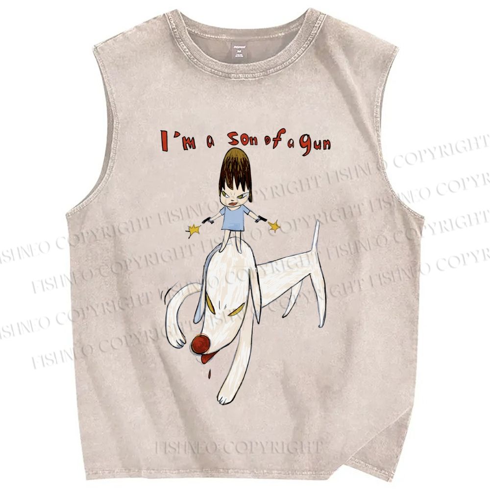 Unisex Yoshitomo Nara I'm A Son Of A Gun Printed Washed Tank Top