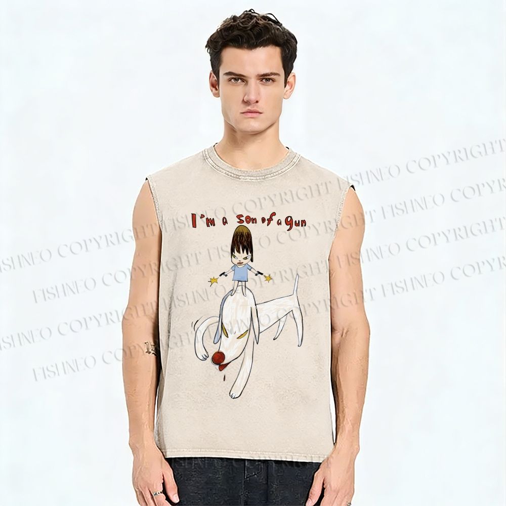 Unisex Yoshitomo Nara I'm A Son Of A Gun Printed Washed Tank Top