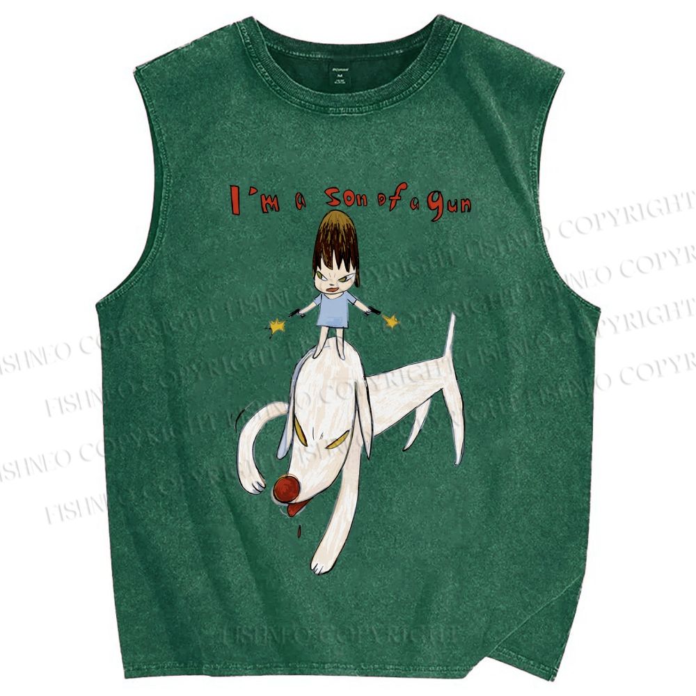 Unisex Yoshitomo Nara I'm A Son Of A Gun Printed Washed Tank Top