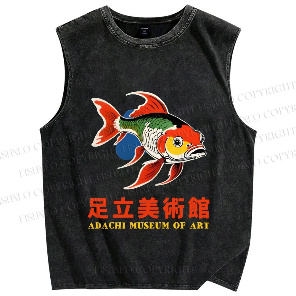 Unisex Japanese Fish Vintage Printed Washed Tank Top