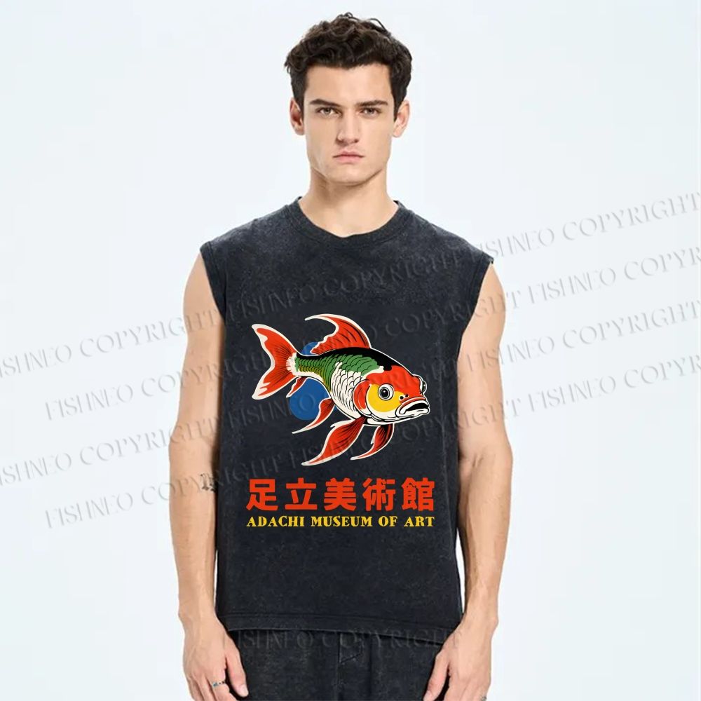 Unisex Japanese Fish Vintage Printed Washed Tank Top