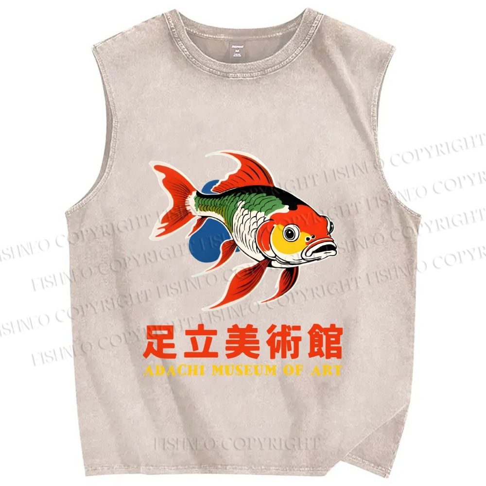 Unisex Japanese Fish Vintage Printed Washed Tank Top