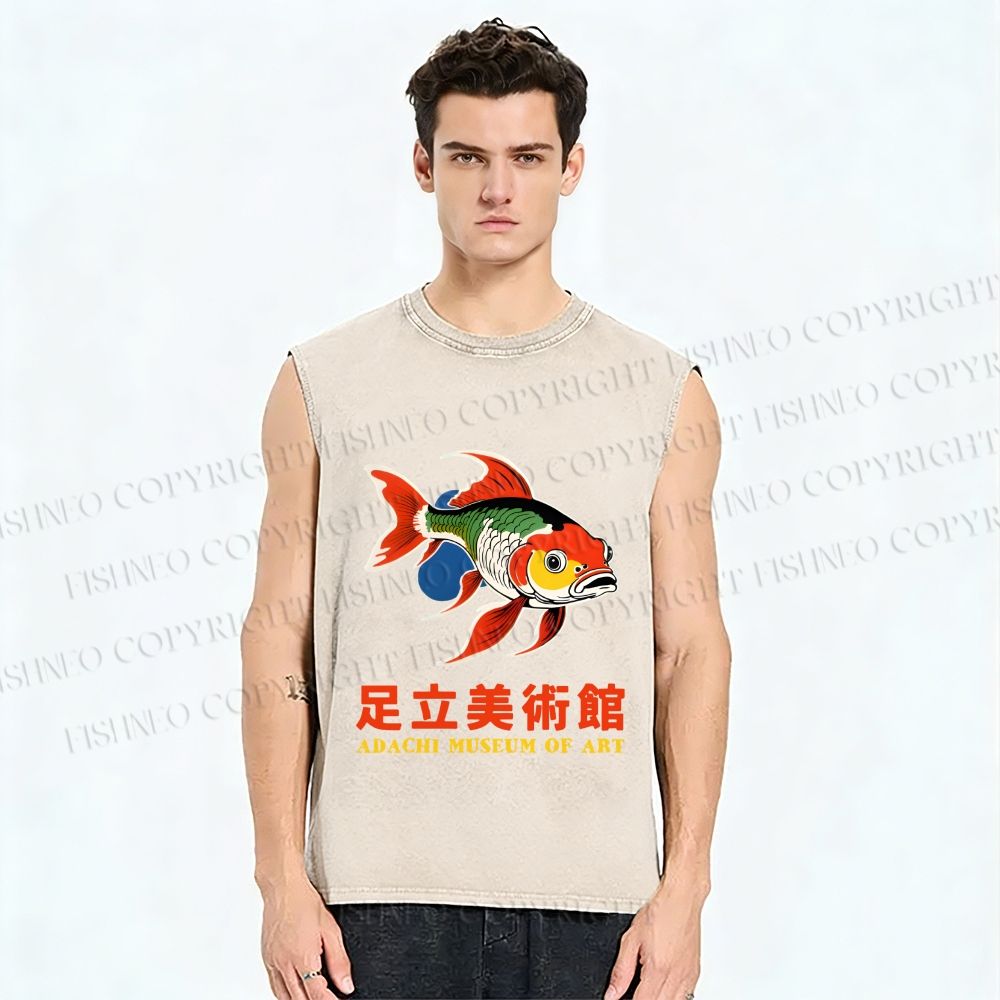 Unisex Japanese Fish Vintage Printed Washed Tank Top