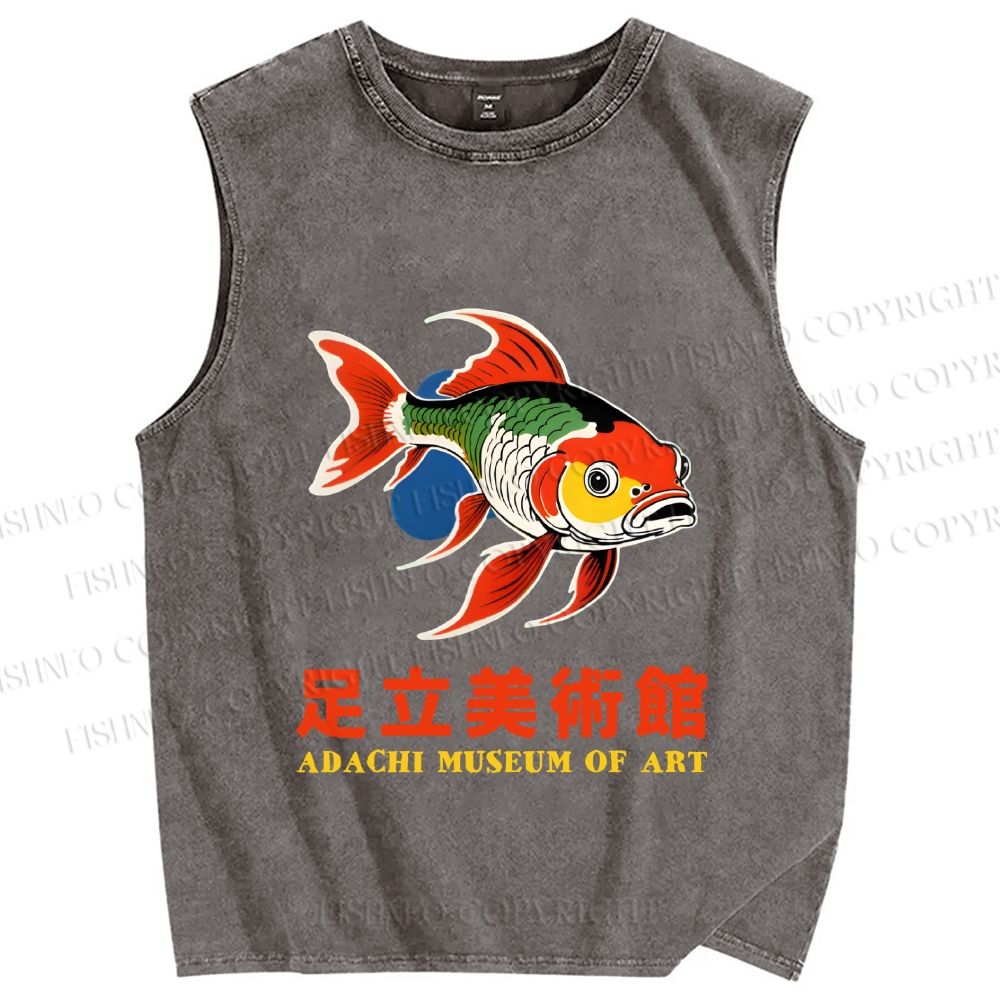 Unisex Japanese Fish Vintage Printed Washed Tank Top