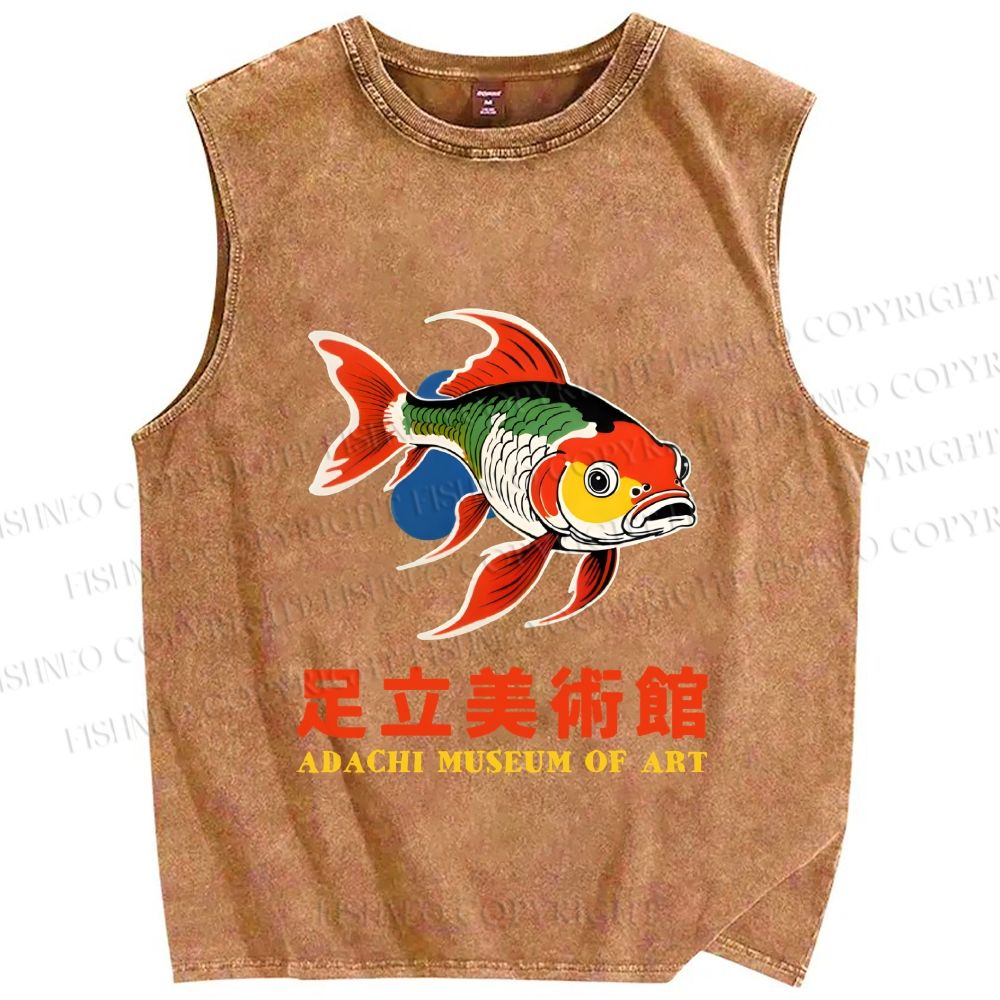 Unisex Japanese Fish Vintage Printed Washed Tank Top