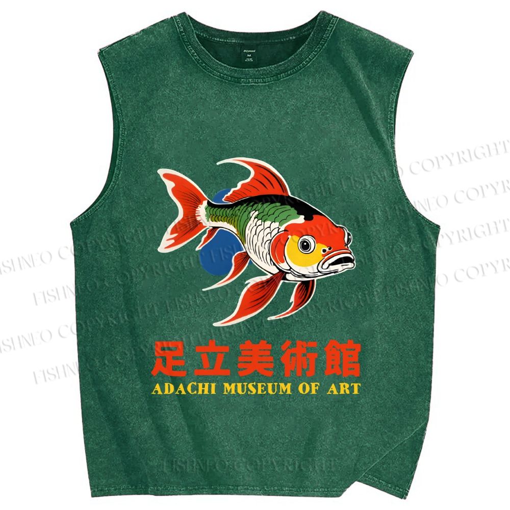 Unisex Japanese Fish Vintage Printed Washed Tank Top