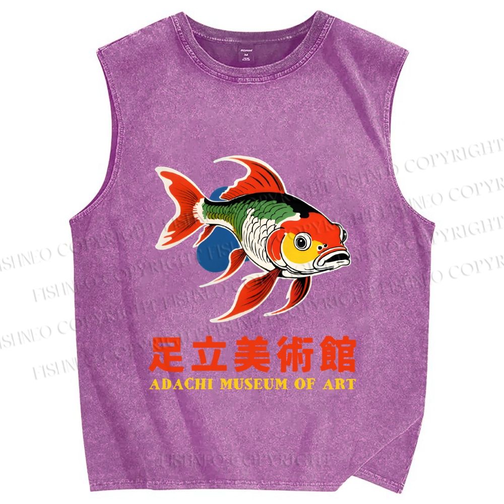 Unisex Japanese Fish Vintage Printed Washed Tank Top