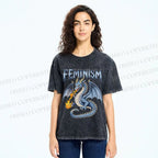 Unisex Feminism Dragon Fantasy Printed Washed Tee
