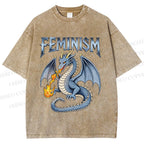 Unisex Feminism Dragon Fantasy Printed Washed Tee