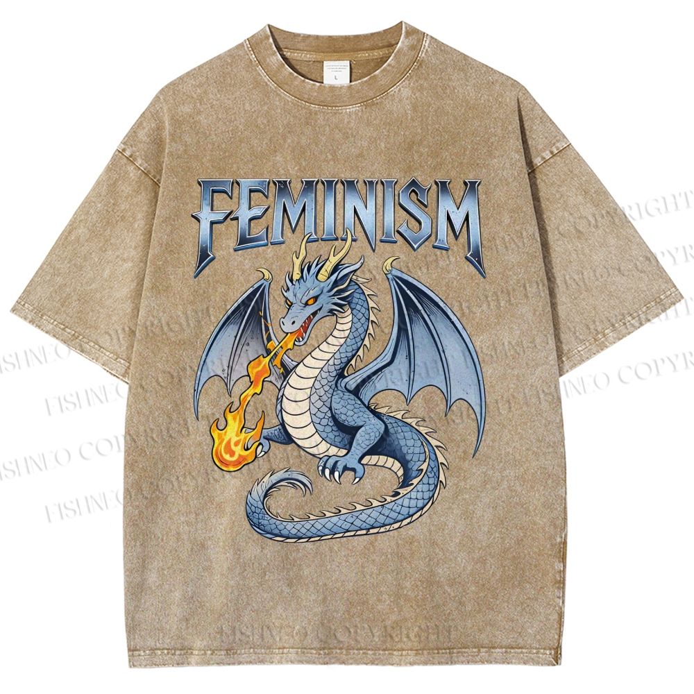 Unisex Feminism Dragon Fantasy Printed Washed Tee