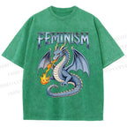 Unisex Feminism Dragon Fantasy Printed Washed Tee