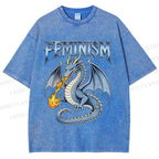 Unisex Feminism Dragon Fantasy Printed Washed Tee