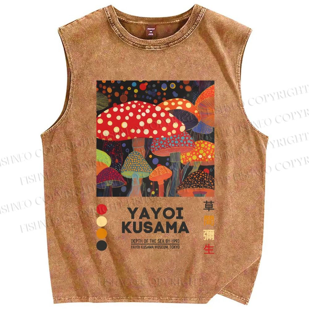 Unisex Yayoi Kusama Mushroom Printed Washed Tank Top