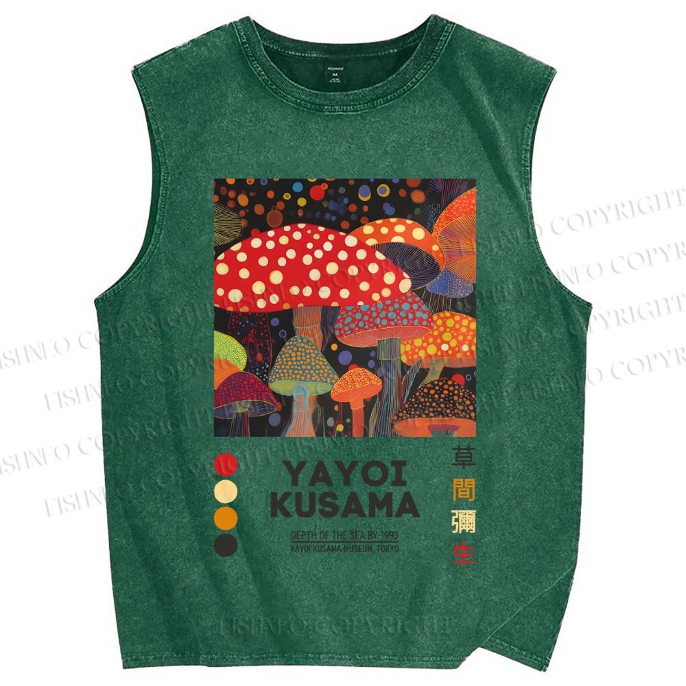 Unisex Yayoi Kusama Mushroom Printed Washed Tank Top