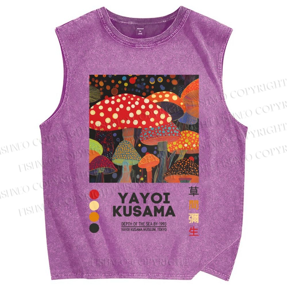 Unisex Yayoi Kusama Mushroom Printed Washed Tank Top