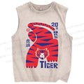 Unisex Tiger Printed Washed Tank Top