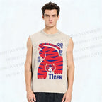 Unisex Tiger Printed Washed Tank Top