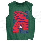 Unisex Tiger Printed Washed Tank Top