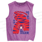 Unisex Tiger Printed Washed Tank Top