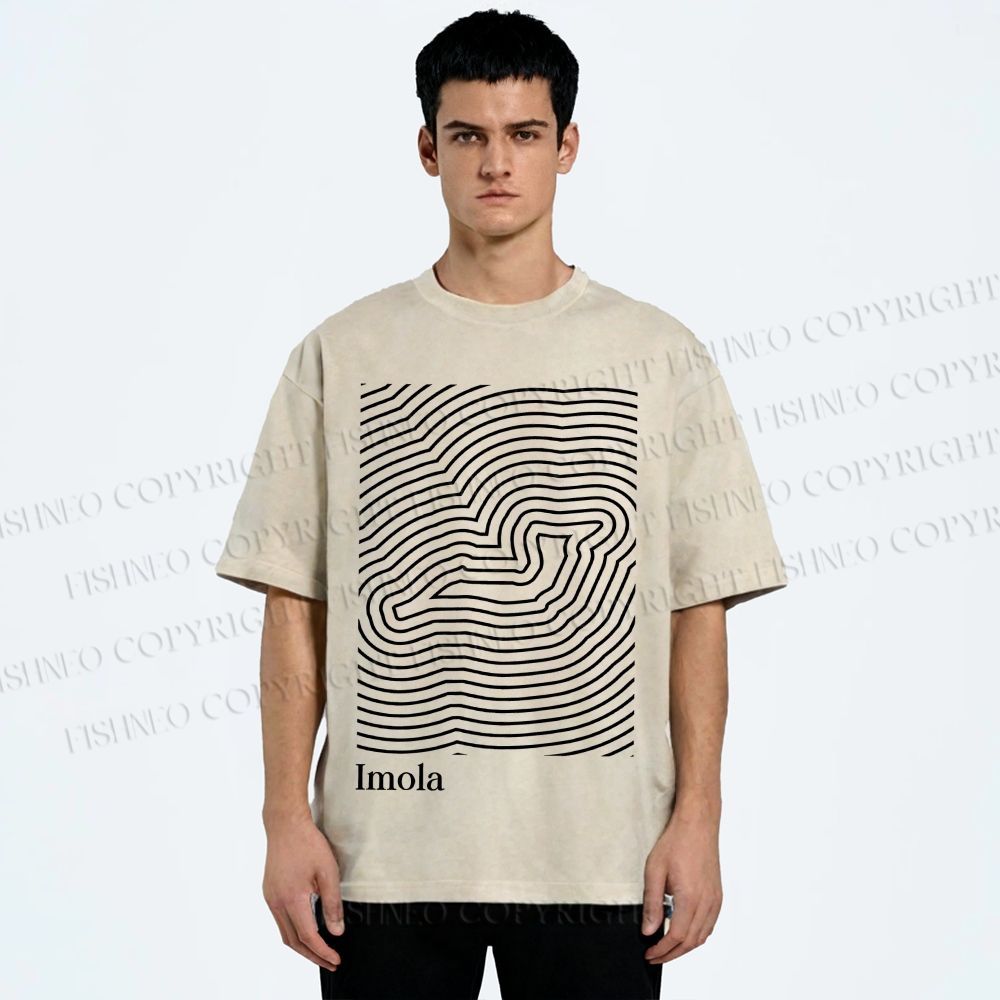 Unisex Imola Line Art Printed Washed Tee