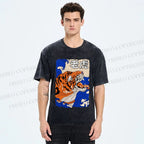 Unisex Vintage Tiger in Wave Printed Washed Tee