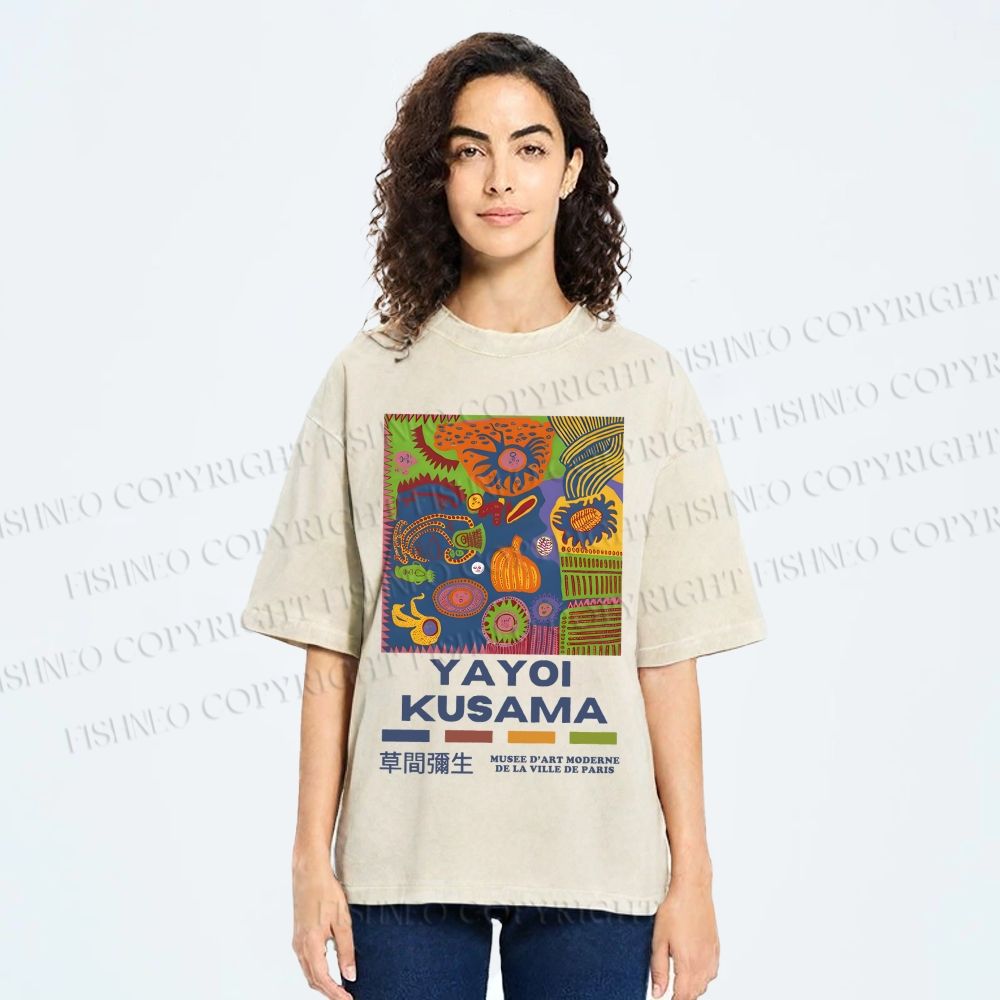 Unisex Yayoi Kusama Abstract Art Printed Washed Tee