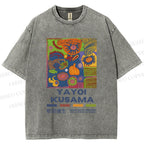 Unisex Yayoi Kusama Abstract Art Printed Washed Tee