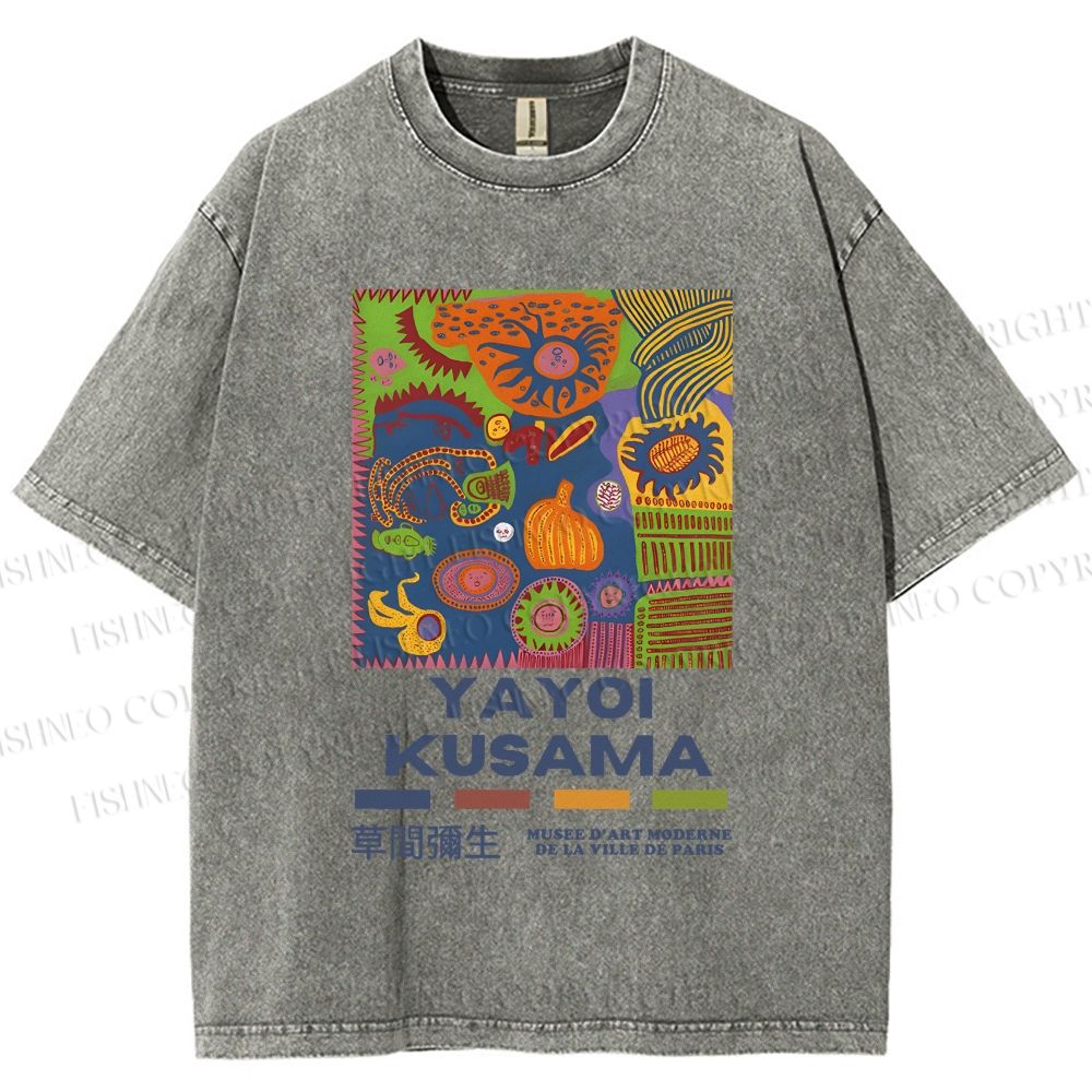 Unisex Yayoi Kusama Abstract Art Printed Washed Tee