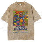 Unisex Yayoi Kusama Abstract Art Printed Washed Tee