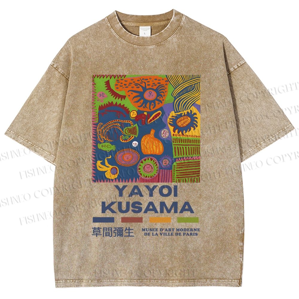 Unisex Yayoi Kusama Abstract Art Printed Washed Tee