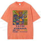 Unisex Yayoi Kusama Abstract Art Printed Washed Tee
