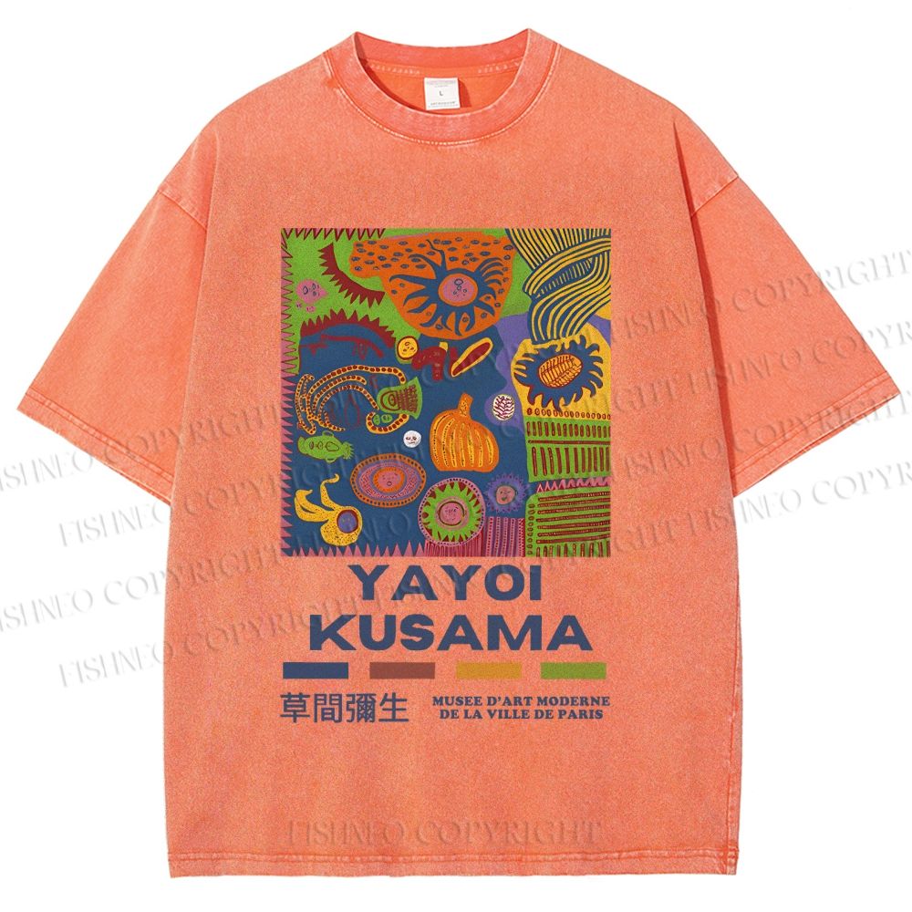Unisex Yayoi Kusama Abstract Art Printed Washed Tee