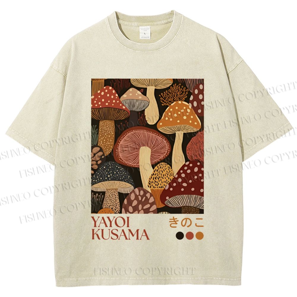 Unisex Yayoi Kusama Mushroom Printed Washed Tee