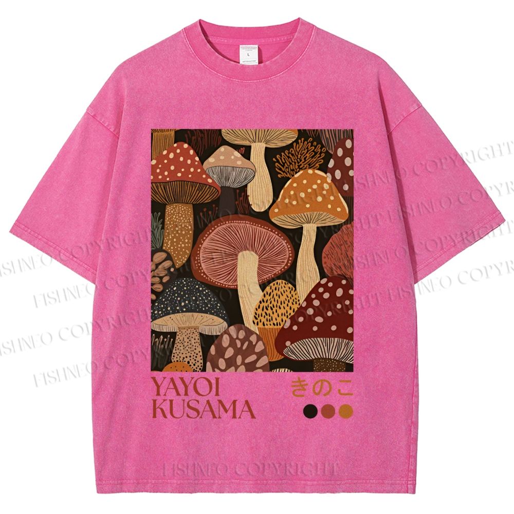 Unisex Yayoi Kusama Mushroom Printed Washed Tee