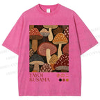 Unisex Yayoi Kusama Mushroom Printed Washed Tee