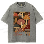 Unisex Yayoi Kusama Mushroom Printed Washed Tee