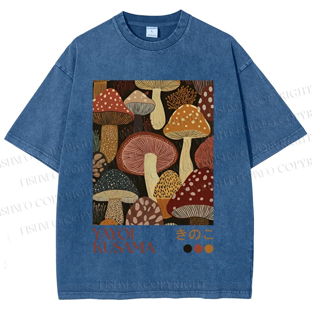 Unisex Yayoi Kusama Mushroom Printed Washed Tee