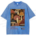 Unisex Yayoi Kusama Mushroom Printed Washed Tee